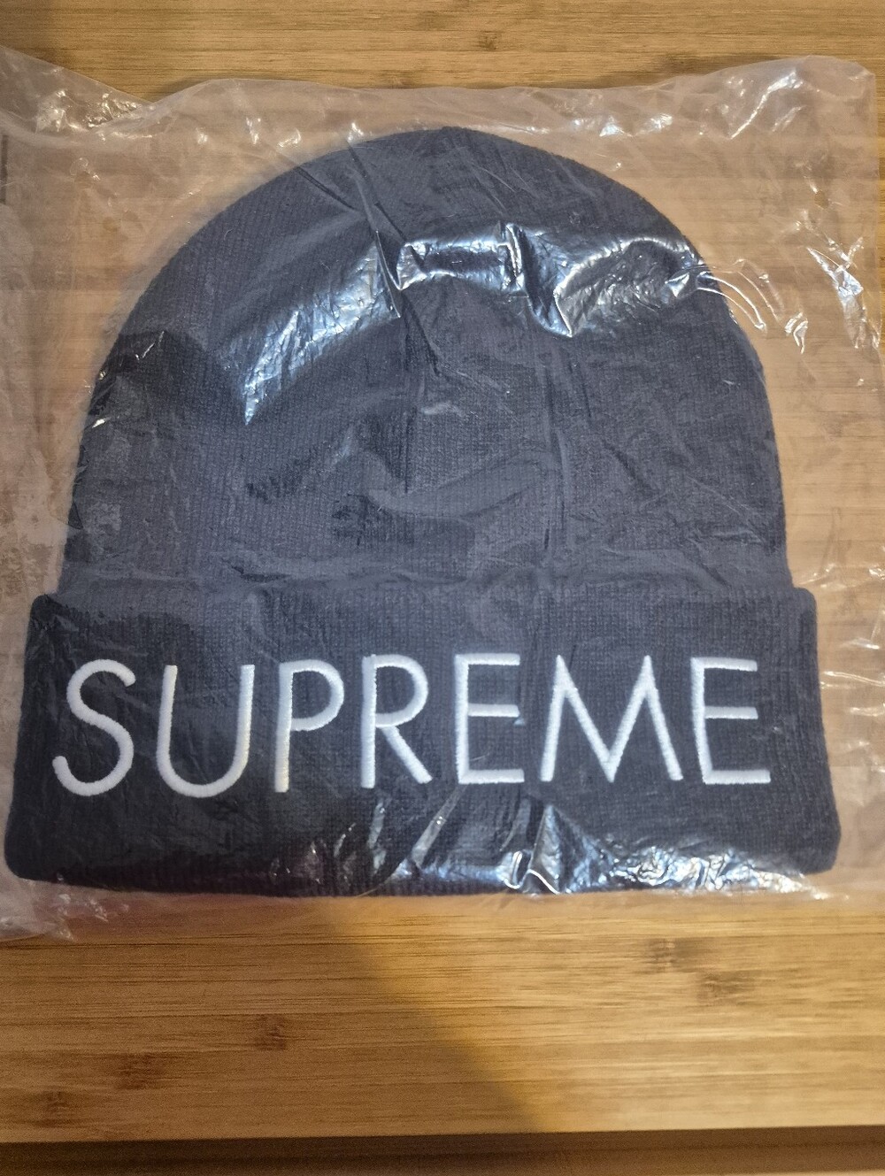 Supreme Black Beanie with White Embroidered Logo